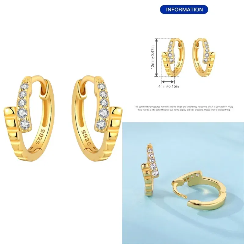 Gem Color: WHITE - New 100% 925 Sterling Silver Hoop Earrings Zircon High Quality For Women's Girl Wedding Fine Jewelry Accessories Party Gifts