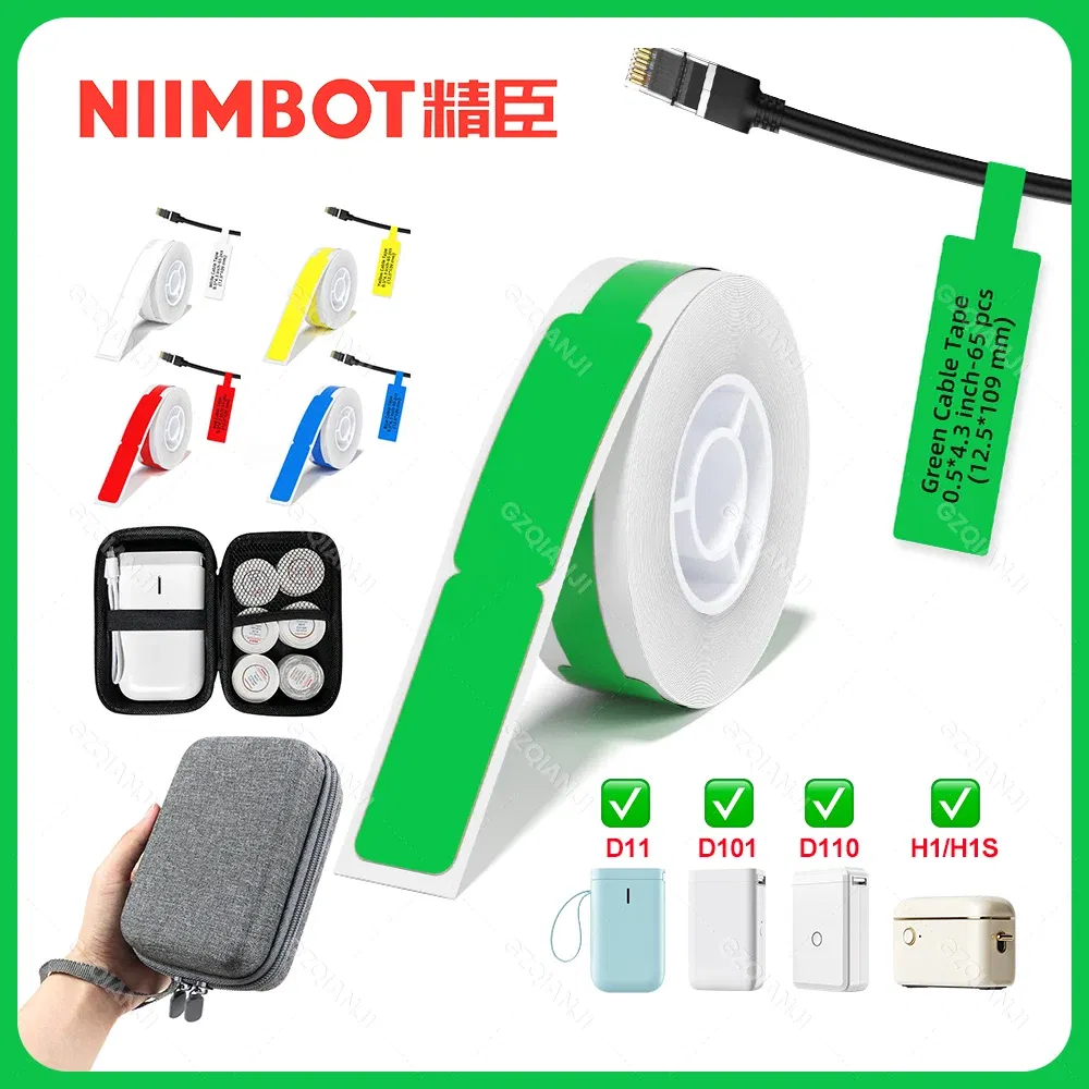 Color: green - NIIMBOT Sticker Self-adhesive Label Thermal Papers for D11 D101 D110 Mini Printer White Colorful Waterproof Cable Tape Rolls