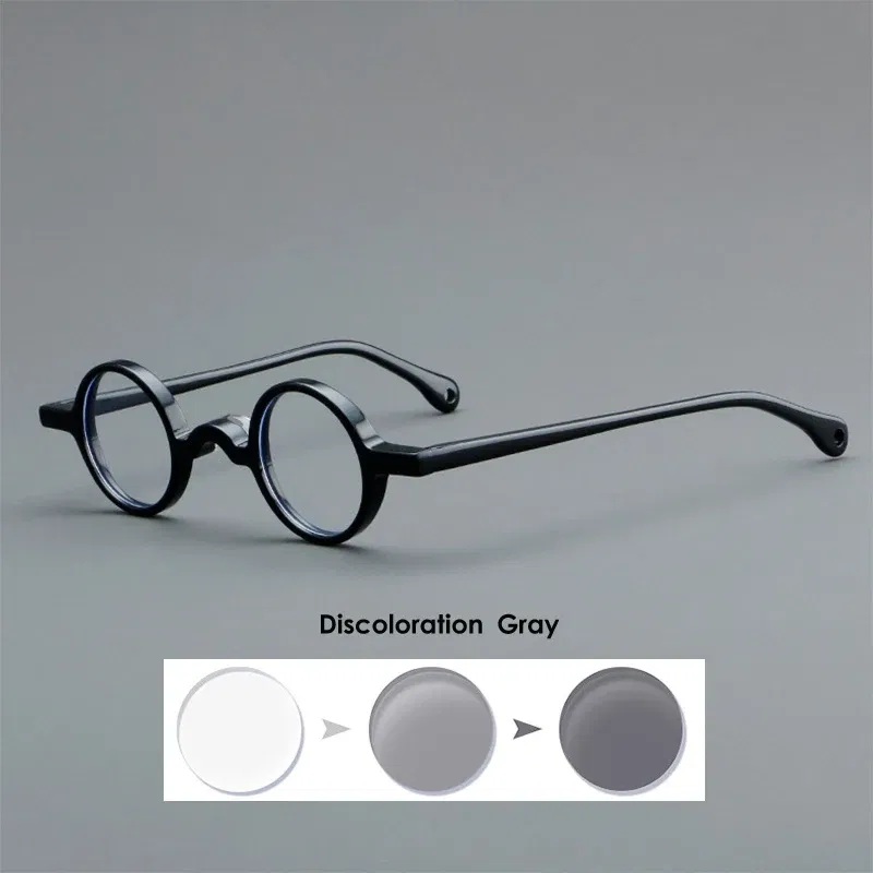 Frame Color: black, Eye Prescription: +450 - VCKA Photochromic Acetate Myopia Glasses Men Retro Small Round Frames Women Custom prescription Anti-Blue  Eyewear -0.5 TO -10