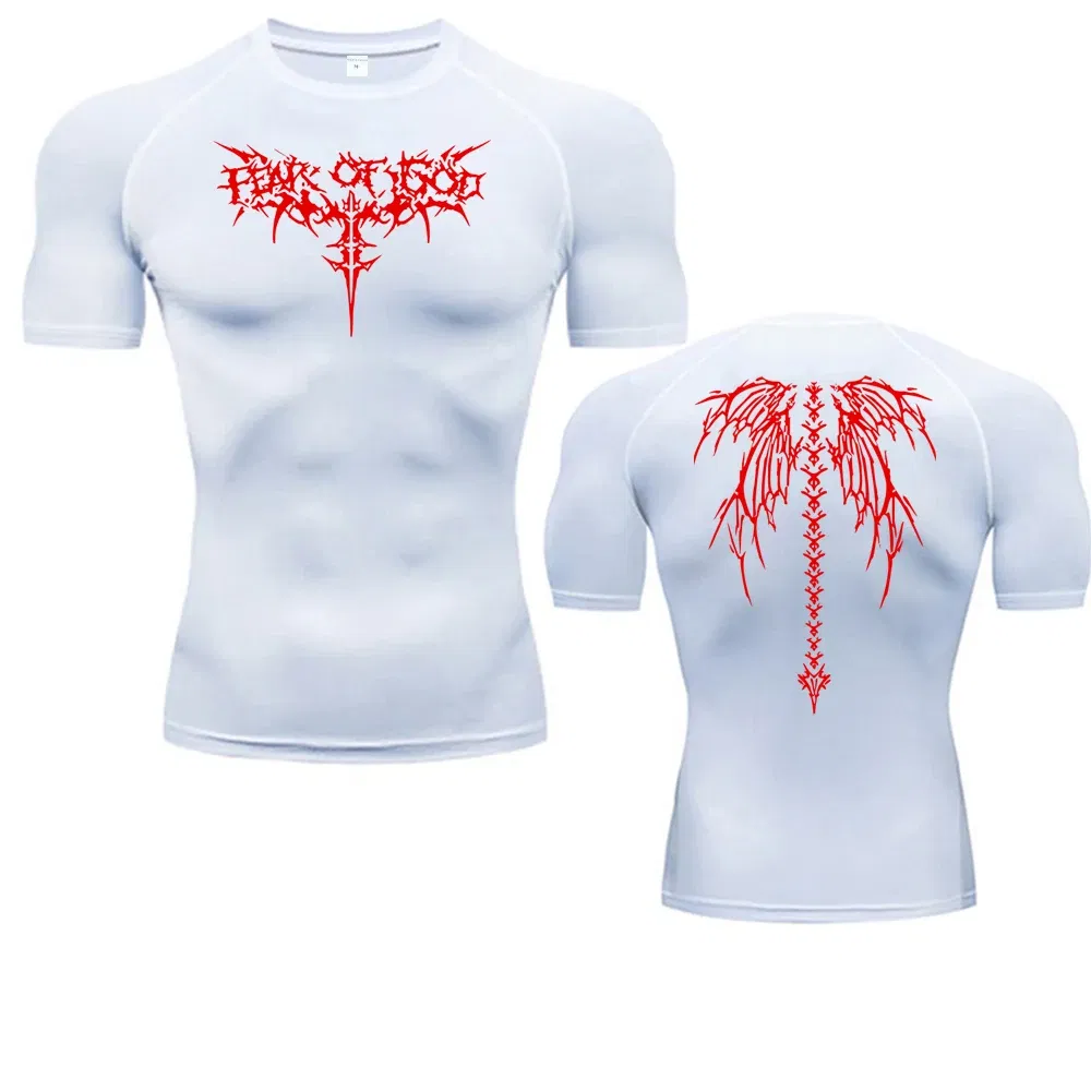 Color: army green, Size: XXXL - Men's Compression Shirt Anime Print Gym Sport Quick Dry Gym TShirts Fitness Athletic Undershirts Elasticity Tops Tee Summer Male