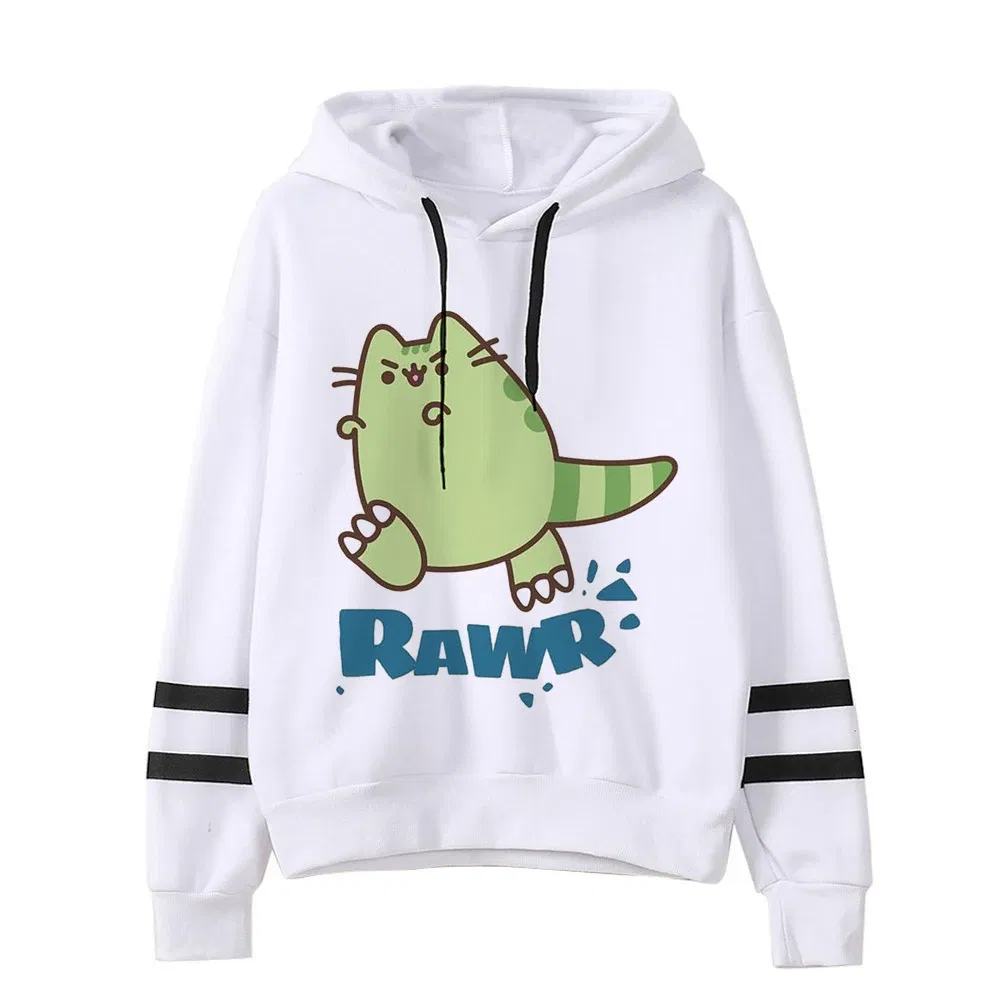 Color: PURPLE, Size: L - Women Ullzang Cute Cat Funny Cartoon Sweatshirt Pusheen Cat Kawaii Harajuku Korean Style Hoodies Graphic Fashion Hoody Female