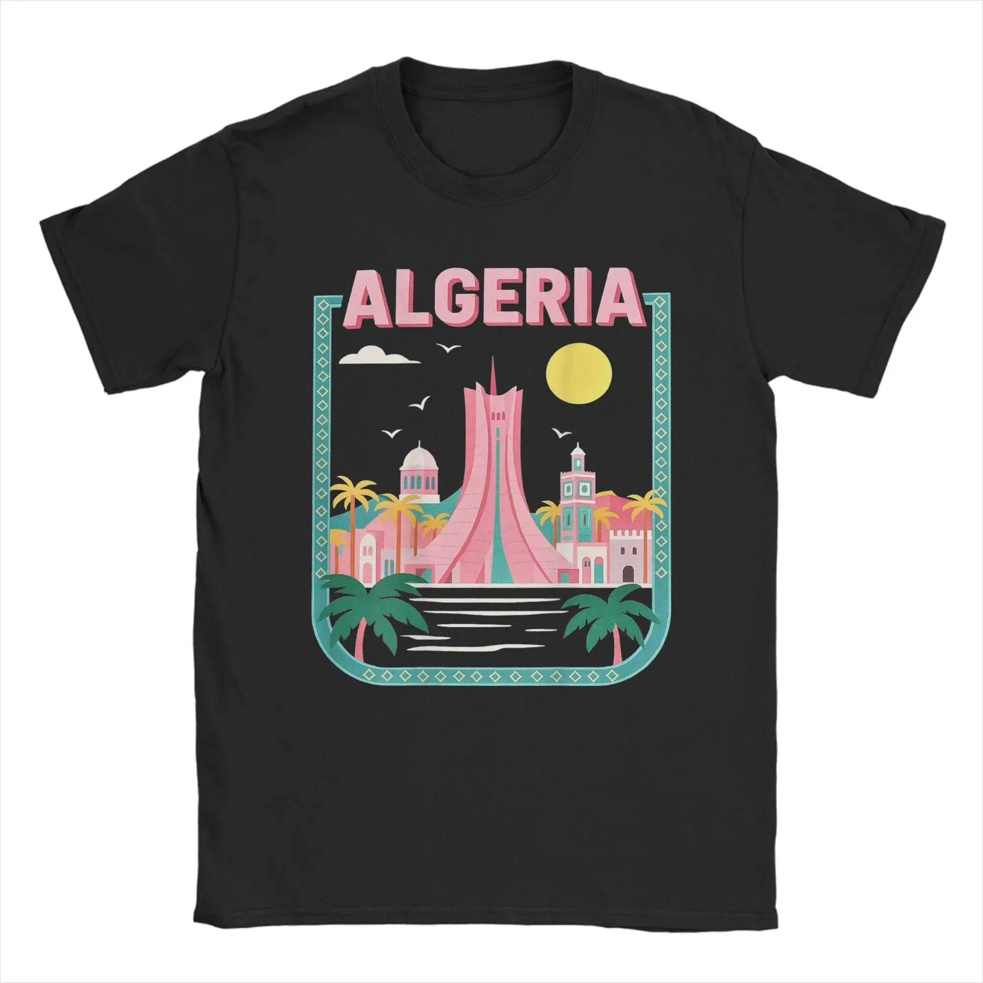 Color: black, Size: 4XL - Men Algeria DZ City Algerian T Shirts Africa Arab Pure Cotton Clothes Hipster Short Sleeve Crewneck Tees Gift Idea T-Shirt