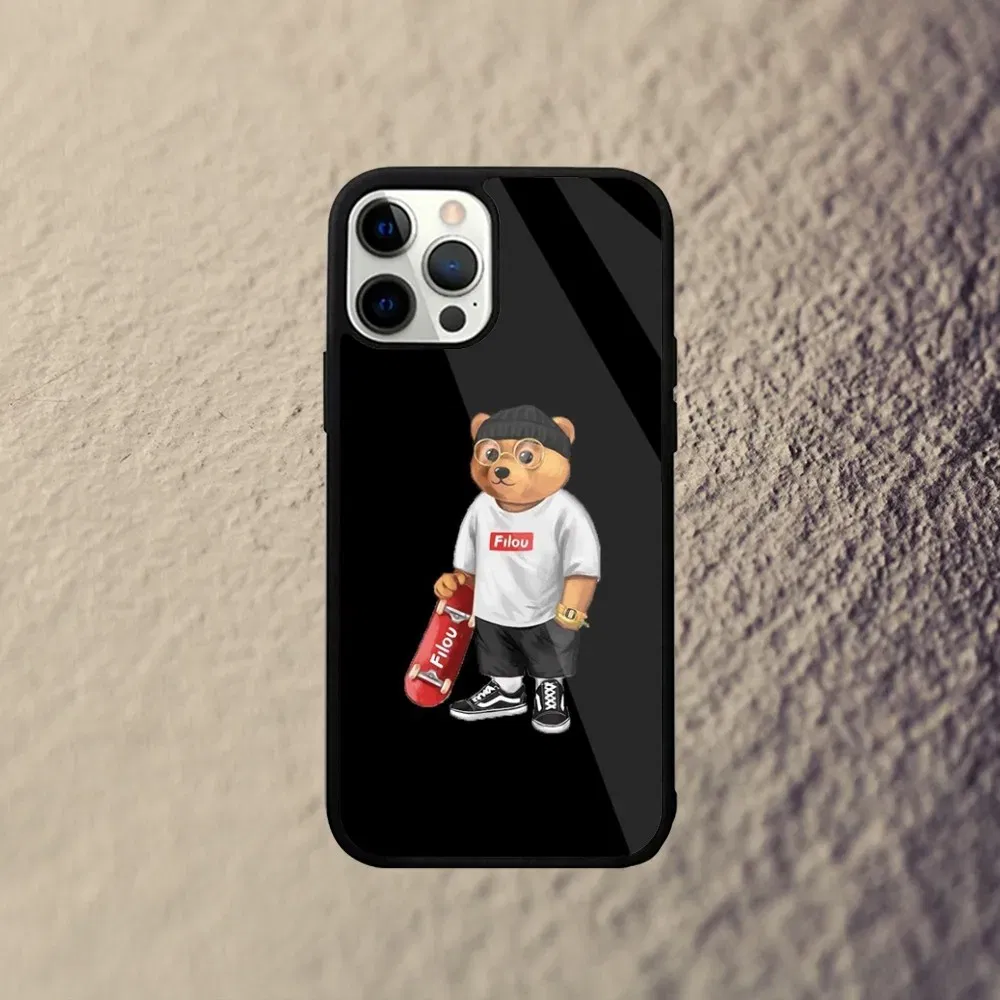 Color: Gold, Material: PU - Baron F-Filou Bear Fashion Phone Case For iPhone 15,14,13,12,11,Plus,Pro,Max Mini Magsafe Magnetic Wireless Charging