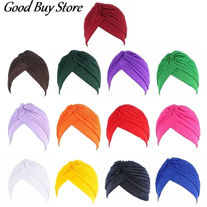 Color: LIGHT GINGER - Solid Color Turban Hat Women Muslim Stretch Hijabs Hats Islamic Underscarf Head Wrap Cap Female Plain Headwear Headband Soft