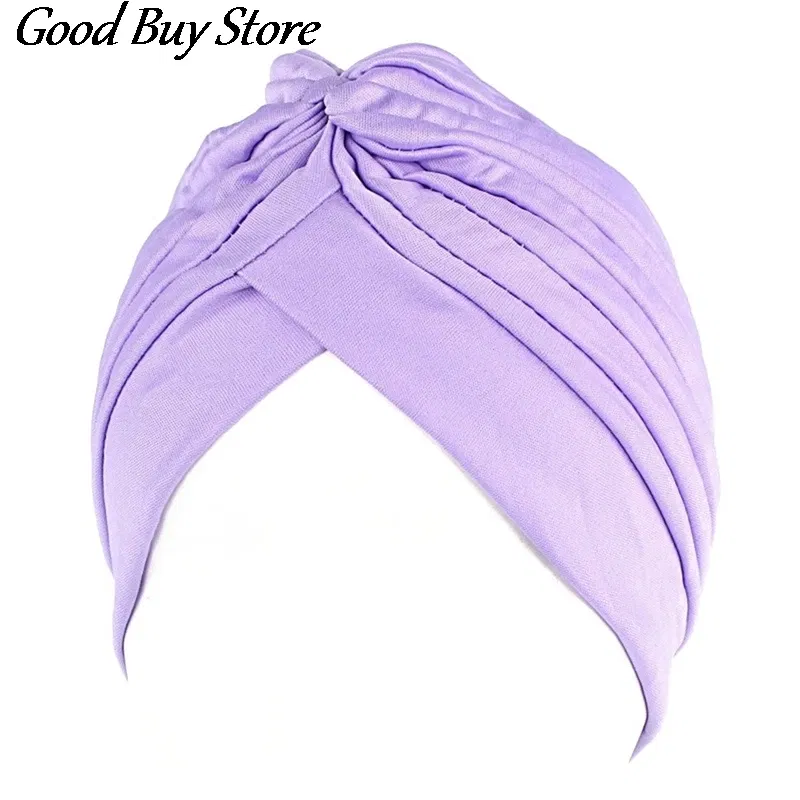 Color: LIGHT GINGER - Solid Color Turban Hat Women Muslim Stretch Hijabs Hats Islamic Underscarf Head Wrap Cap Female Plain Headwear Headband Soft