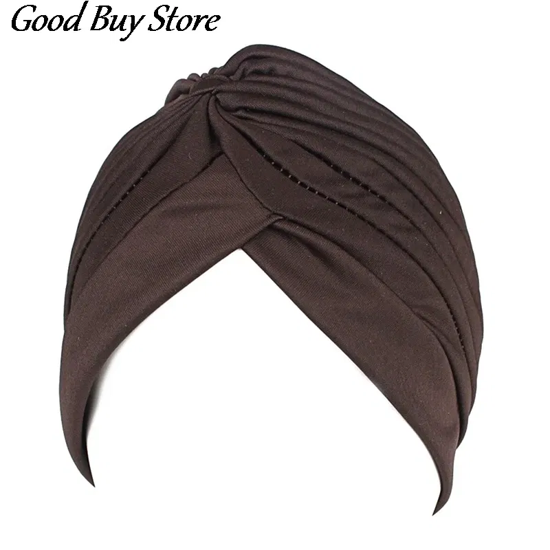 Color: LIGHT GINGER - Solid Color Turban Hat Women Muslim Stretch Hijabs Hats Islamic Underscarf Head Wrap Cap Female Plain Headwear Headband Soft