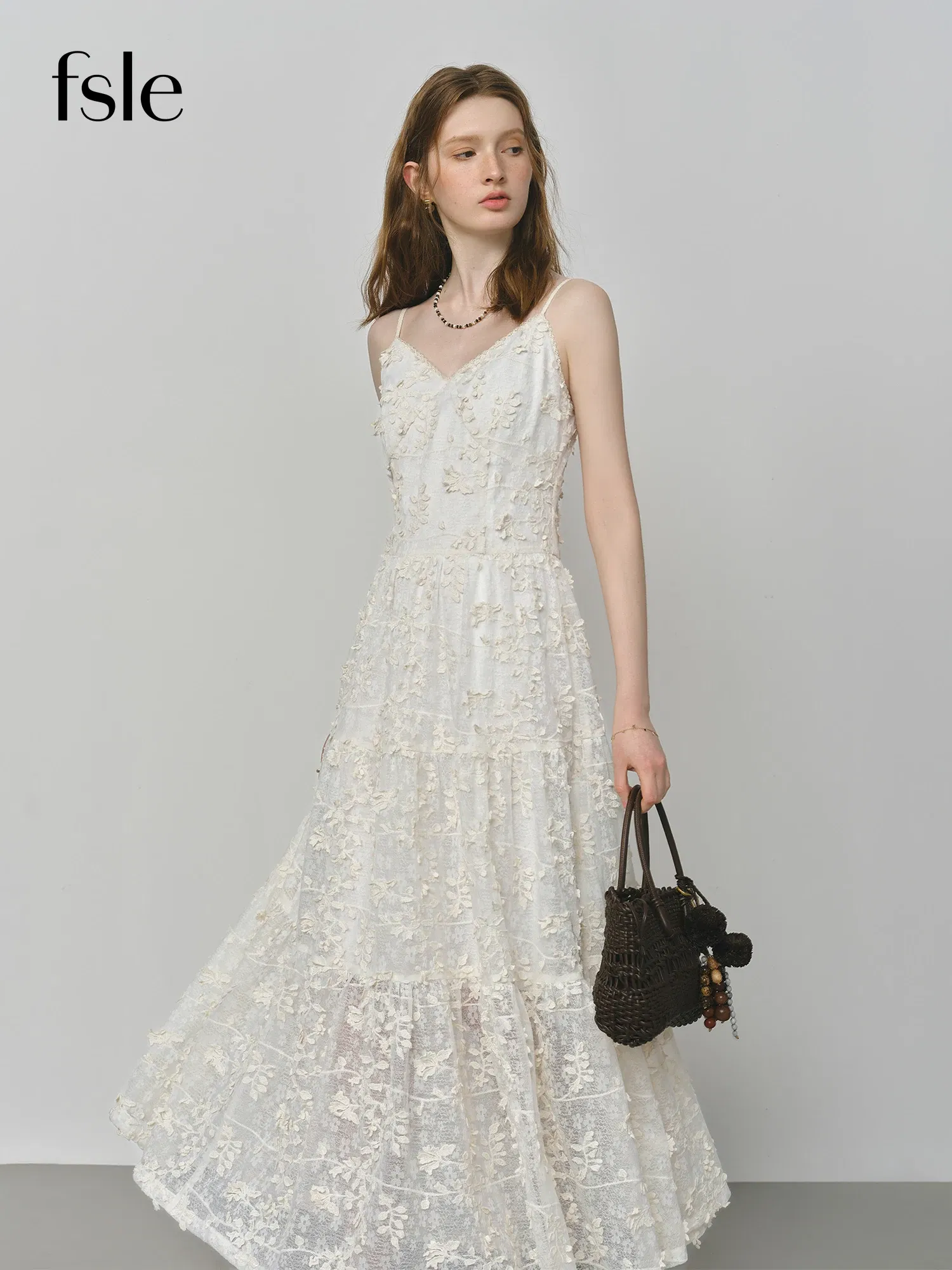 FSLE French Heavy Embroidery 3D Floral Layered Strap Dress 2025 Autumn New Arrival Woman Clothing Dresses 25FS13094