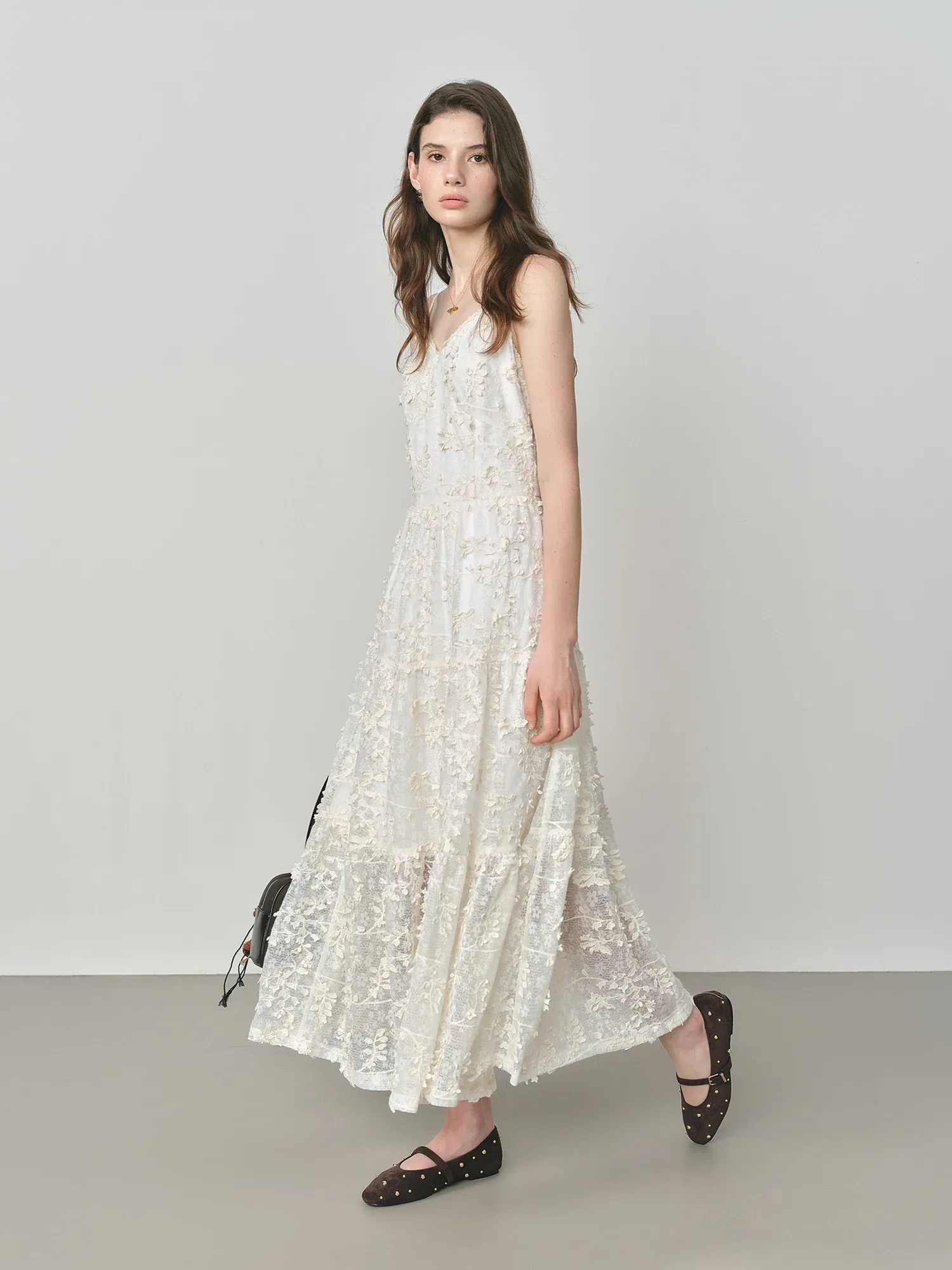 FSLE French Heavy Embroidery 3D Floral Layered Strap Dress 2025 Autumn New Arrival Woman Clothing Dresses 25FS13094