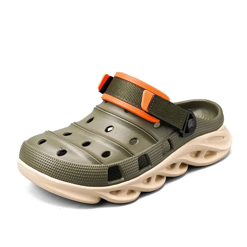 Color: GRAY, Shoe Size: 45 - Fashion Garden Shoes Men's Clogs Slippers Sandal Flat Camouflage Sandals Male Sneakers Outdoor Flip Flops Home Clogs