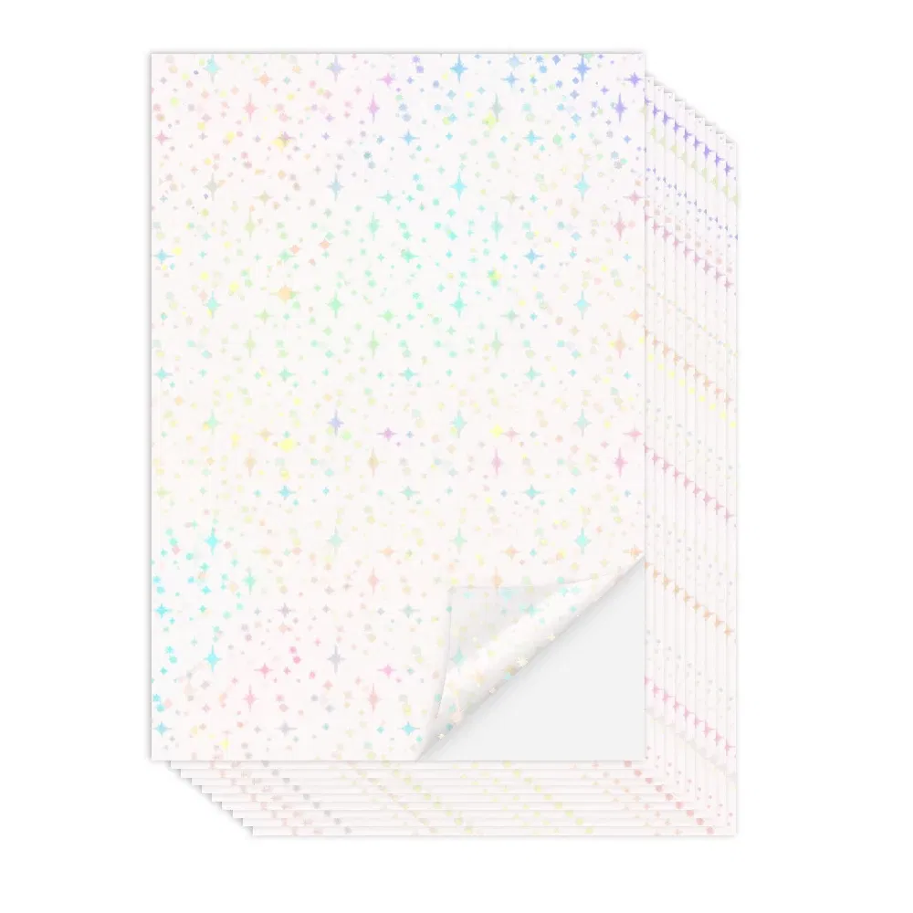 Color: PURPLE - 10 Sheets Cold Laminating Film Paper A4 Sheet Self Adhesive Sticker Protect Photo Waterproof Transparent Star Lamination Film