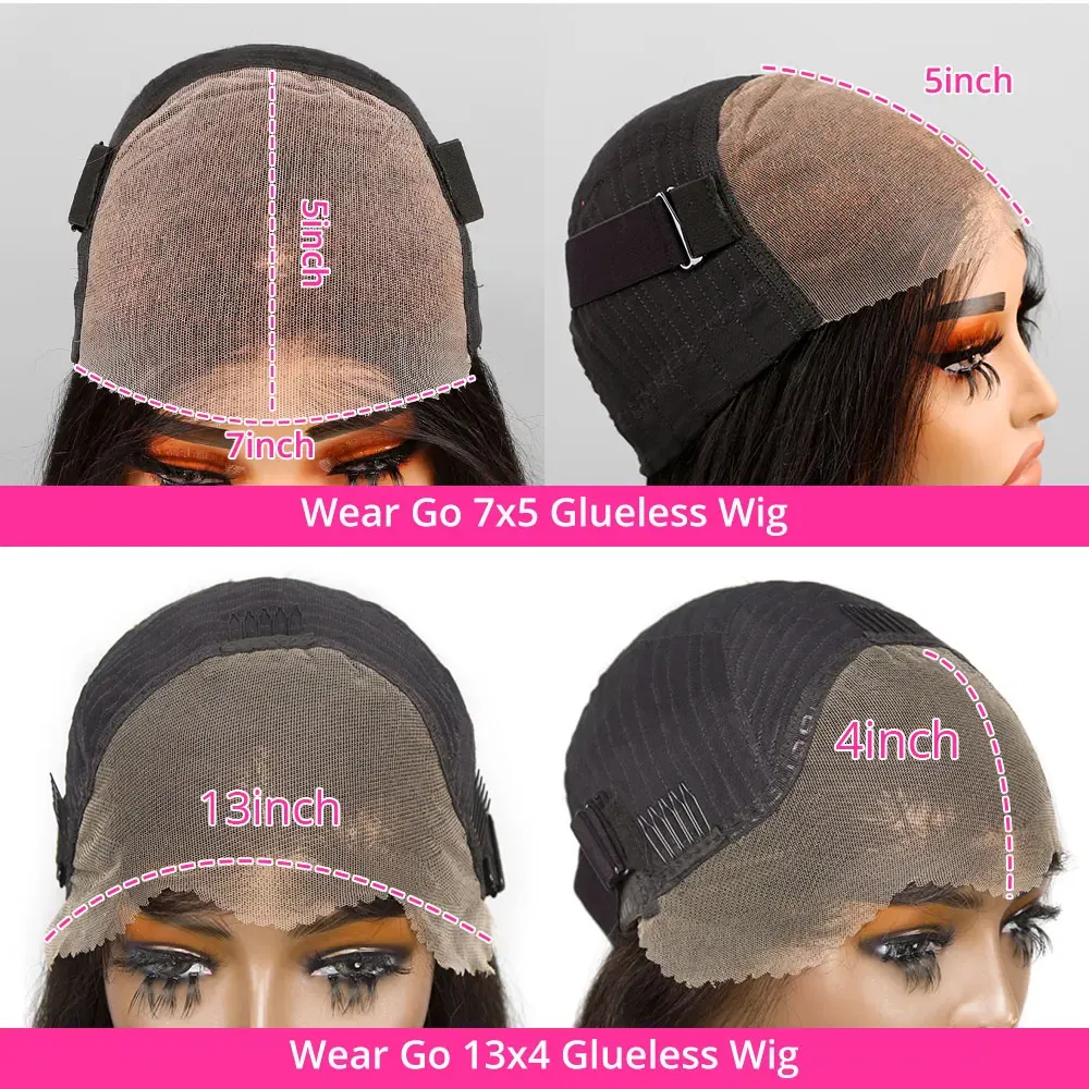 Hair Color: #1, Ships From: CHINA, Stretched Length: 14inches, Density: 180% - Wear And Go Glueless Bob Wig Human Hair 7x5 HD Lace Closure Human Hair Pre Plucked  No Glue Pre Cut Ready To Wear Frontal Wig