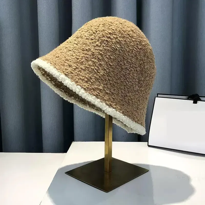 Color: Khaki - COKK Bucket Hat Women Winter Knitted Casual Keep Warm Fishing Hat Female Thick Warm Fashion Design Korean Winter Cap Gorro New