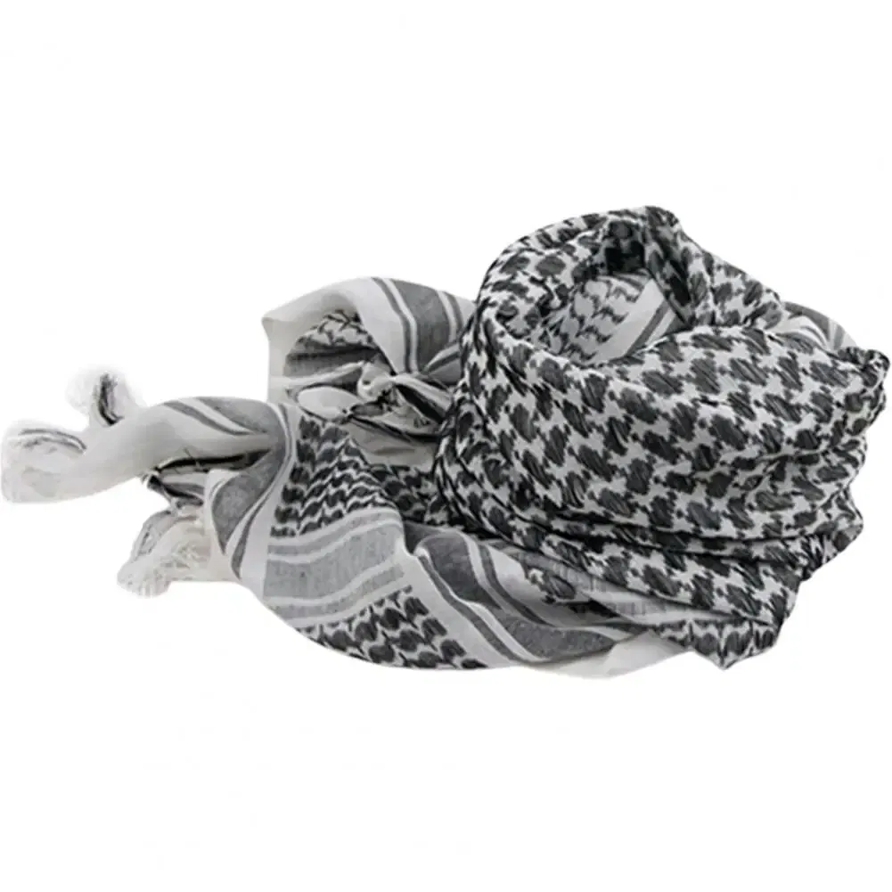Color: GRAY - Scarf Army with Tassel for Men Women Scarf Mask Scarf Unisex Lightweight Plaid Pattern Cotton Keffiyeh Scarf for Winter