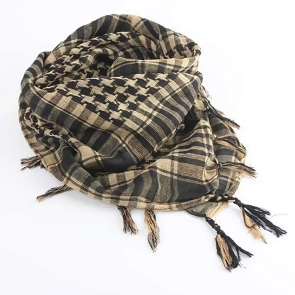 Color: GRAY - Scarf Army with Tassel for Men Women Scarf Mask Scarf Unisex Lightweight Plaid Pattern Cotton Keffiyeh Scarf for Winter