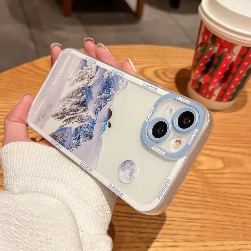 Color: Brown, Material: Vinyl - Retro INS Sunset Sky Clouds Moon Pattern Case For Samsung Galaxy S10 S20 S21 S22 S23 S24 FE Plus Ultra Note 20 Shockproof Cover