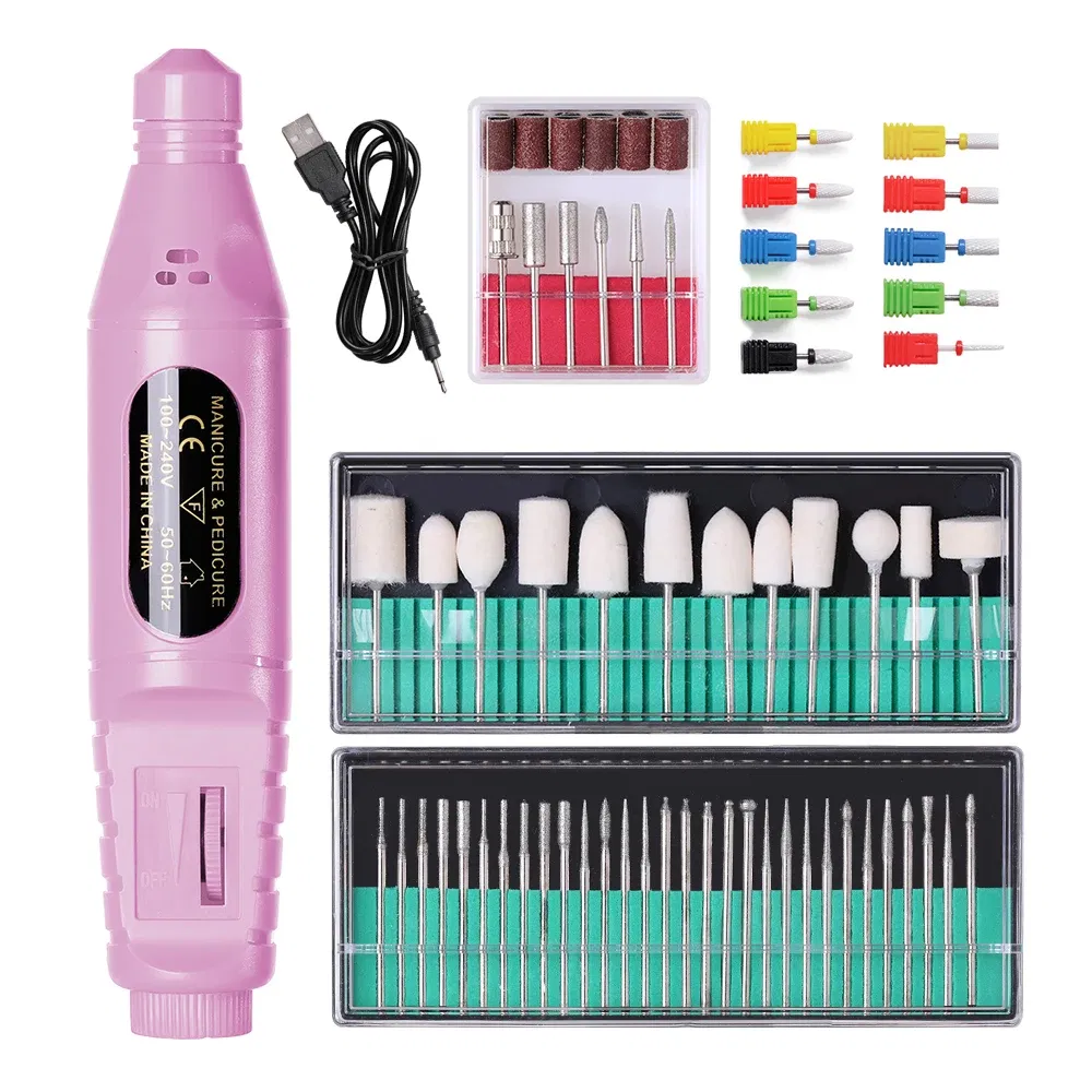 Color: Light Grey - LULAA Portable Electric Nail Drill Machine Manicure Milling Cutter Set Nail Files Drill Bits Gel Polish Remover Tools