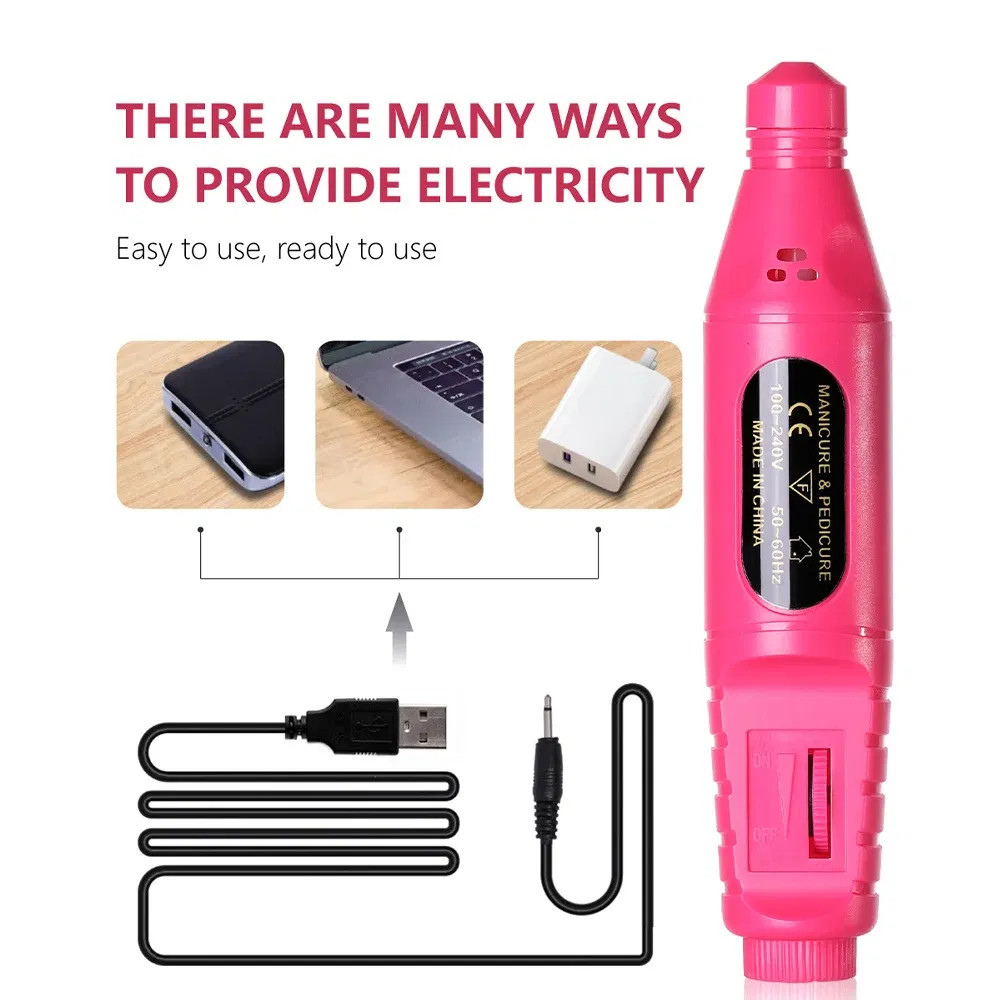 Color: Light Grey - LULAA Portable Electric Nail Drill Machine Manicure Milling Cutter Set Nail Files Drill Bits Gel Polish Remover Tools