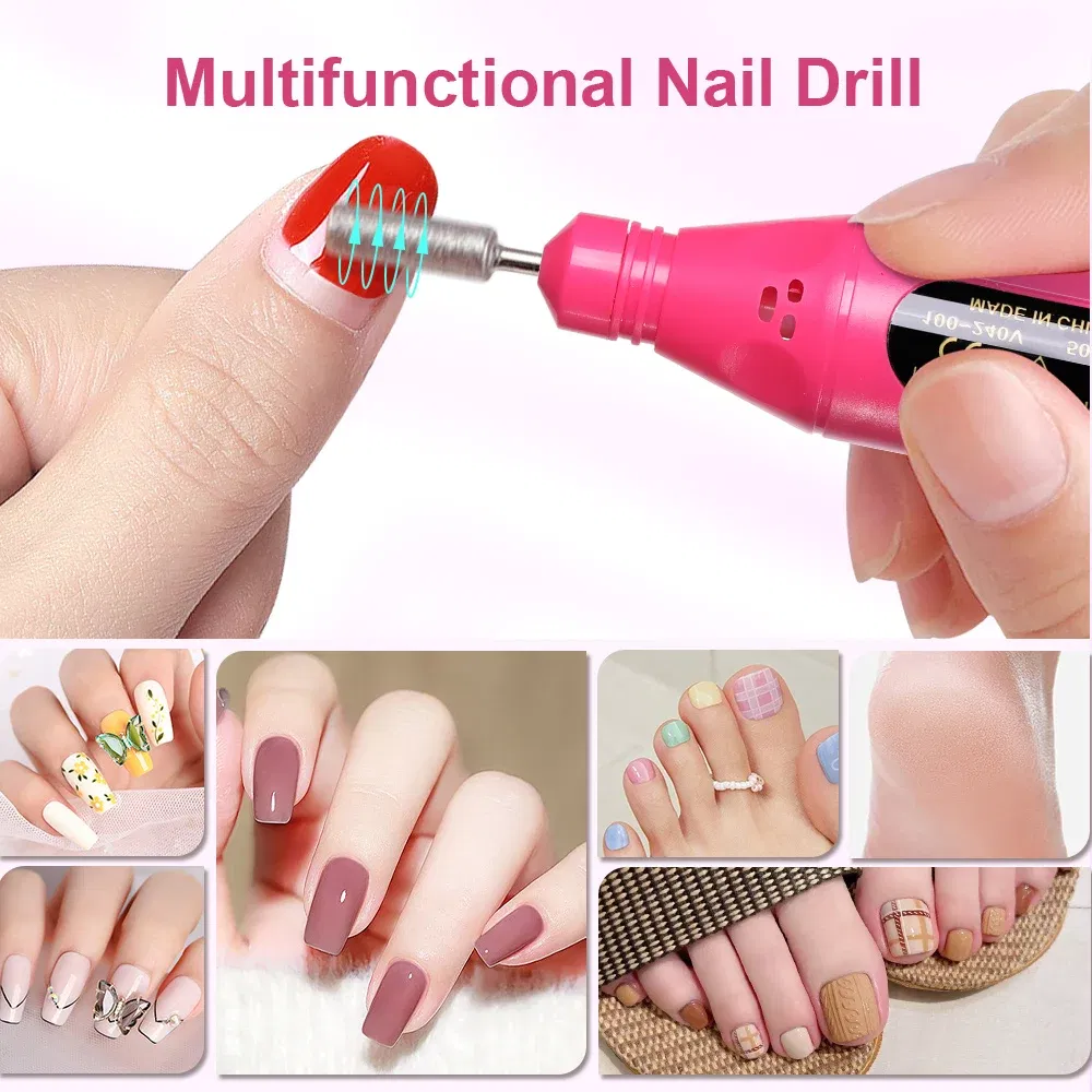 Color: Light Grey - LULAA Portable Electric Nail Drill Machine Manicure Milling Cutter Set Nail Files Drill Bits Gel Polish Remover Tools