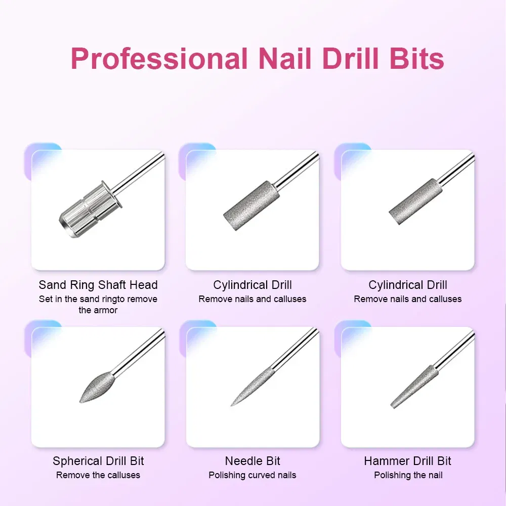 Color: Light Grey - LULAA Portable Electric Nail Drill Machine Manicure Milling Cutter Set Nail Files Drill Bits Gel Polish Remover Tools