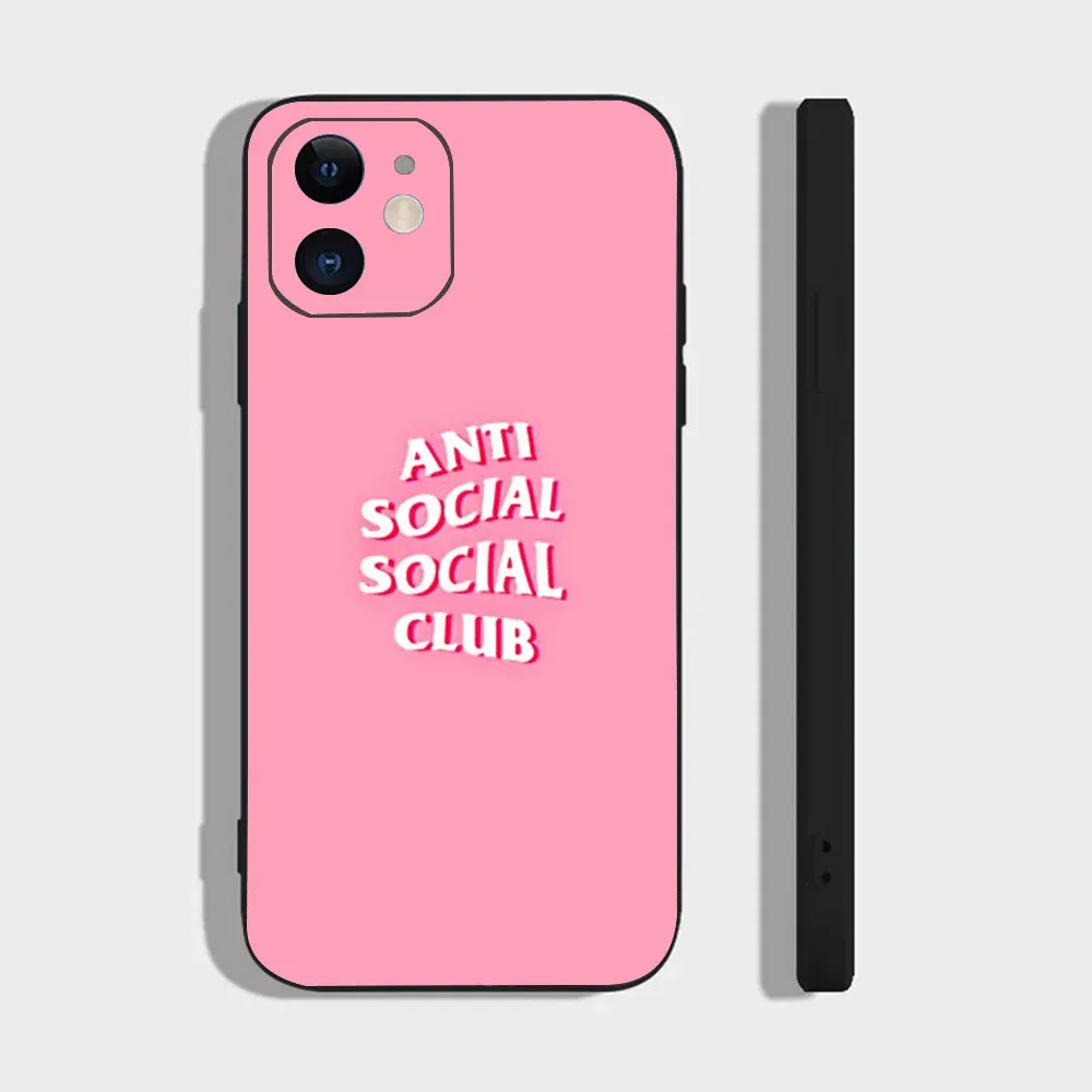 Color: green, Material: Genuine leather - Anti Social Social Club Phone Case For IPhone 16 15 14 13 Pro Max 11 12 Mini X Xs XR Se 2022 Black Silicone Cover