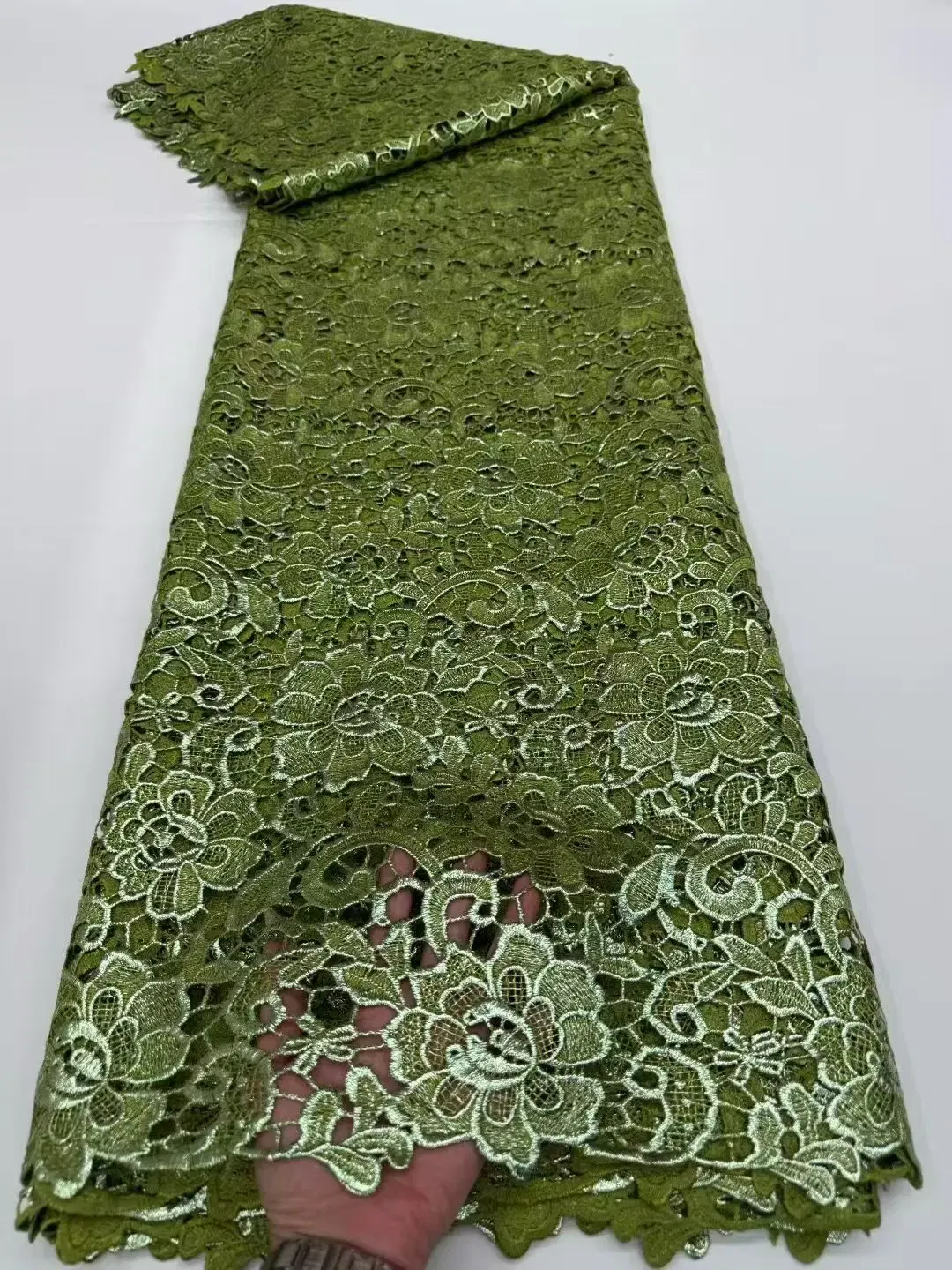 Color: SKY BLUE, Width: 120cm, Length: 5 yards - Luxury African Cotton Cord Lace Fabric 2025 High Quality Nigerian Gilding Guipure Cord Lace Fabric Woman Wedding Sewing Material