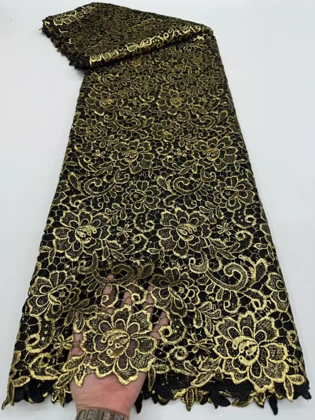 Color: SKY BLUE, Width: 120cm, Length: 5 yards - Luxury African Cotton Cord Lace Fabric 2025 High Quality Nigerian Gilding Guipure Cord Lace Fabric Woman Wedding Sewing Material