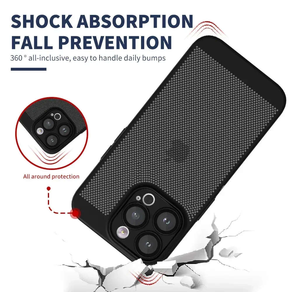 Color: Brown, Compatible-Phone Models: For iPhone 15 Plus, Ships From: CHINA - Breathable Heat Dissipation Cooling Case For iPhone 16 Pro Max 15 14 13 12 11 PC Hard Back Cover