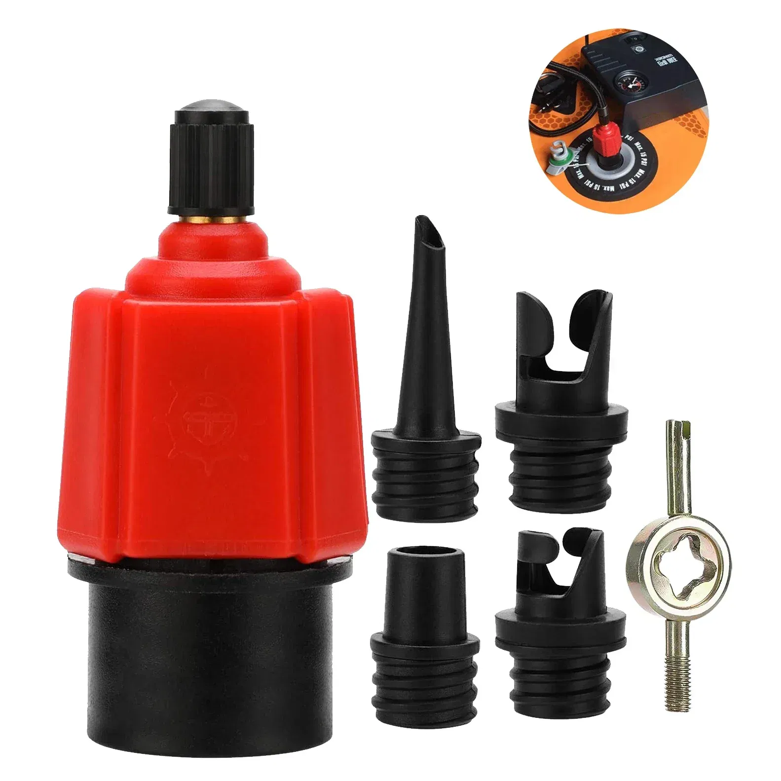 Color: Red - Inflatable SUP Pump Valve Adapter Set- Standard Air Valve Adapter,Nozzle Air Pump Converter for Kayaking Surfboard Inflatable