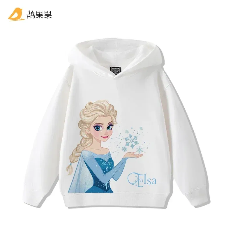 Color: Blue, Kid Size: 4 - Queen Elsa Surrounding Girls Autumn and Winter Hooded Sweatshirt Children Girl Children's Tops Cute Long-sleeved Coat