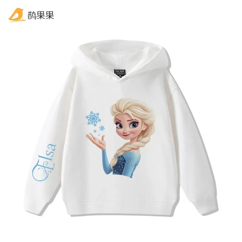 Color: Blue, Kid Size: 4 - Queen Elsa Surrounding Girls Autumn and Winter Hooded Sweatshirt Children Girl Children's Tops Cute Long-sleeved Coat