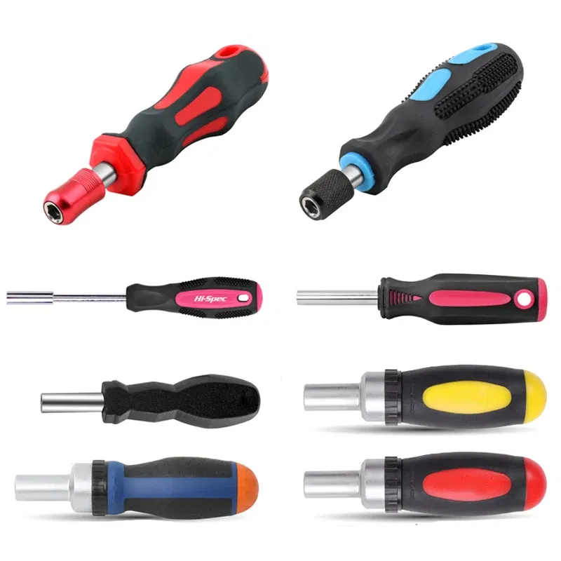Color: grey - 1/4 (6.35mm) Ratchet Screwdriver Bit Holder Handle Multifunctional Magnetic Bit Driver for Slotted Hex Torx Phillips Bit