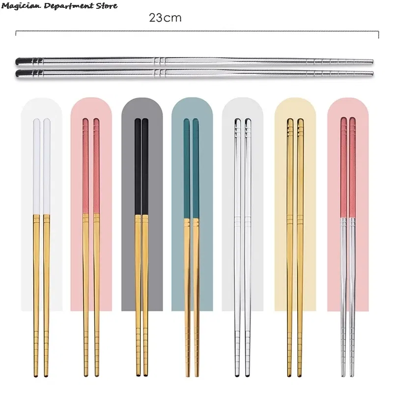 Color: green, Ships From: CHINA - Gold Glossy Stainless Steel Chopsticks Korean Style Metal Chopstick Dessert Dinner Home Tableware Kitchen Tool Portable Reusable