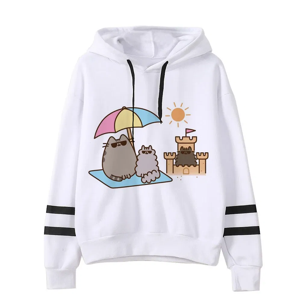 Color: black, Size: S - Women Ullzang Cute Cat Funny Cartoon Sweatshirt Pusheen Cat Kawaii Harajuku Korean Style Hoodies Graphic Fashion Hoody Female