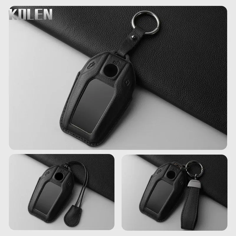 Color Name: black - Dermis Leather Car LED Display Key Case Cover Shell For BMW 5 7 Series X3 X4 X5 X7 G30 G31 G11 G12 G01 GT G32 i8 Fob Accessories