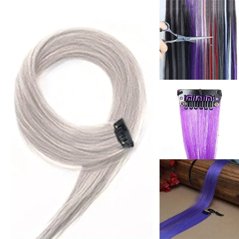 Color: GRAY, Ships From: CHINA - Long Straight Hair Piece High Temperature Wire no Trace Matte Monochrome Fashion Wig for Women Girls