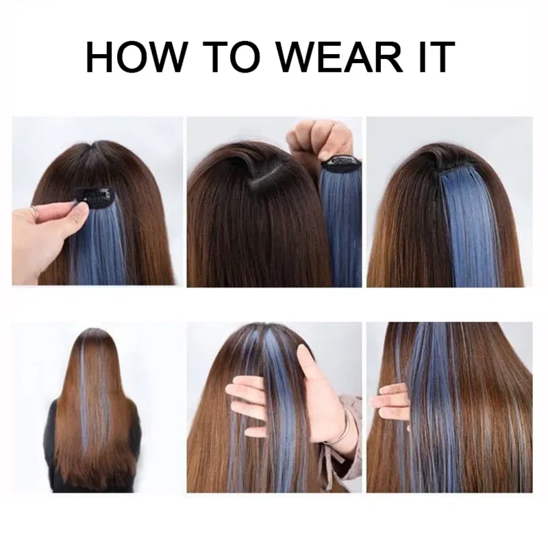 Color: GRAY, Ships From: CHINA - Long Straight Hair Piece High Temperature Wire no Trace Matte Monochrome Fashion Wig for Women Girls