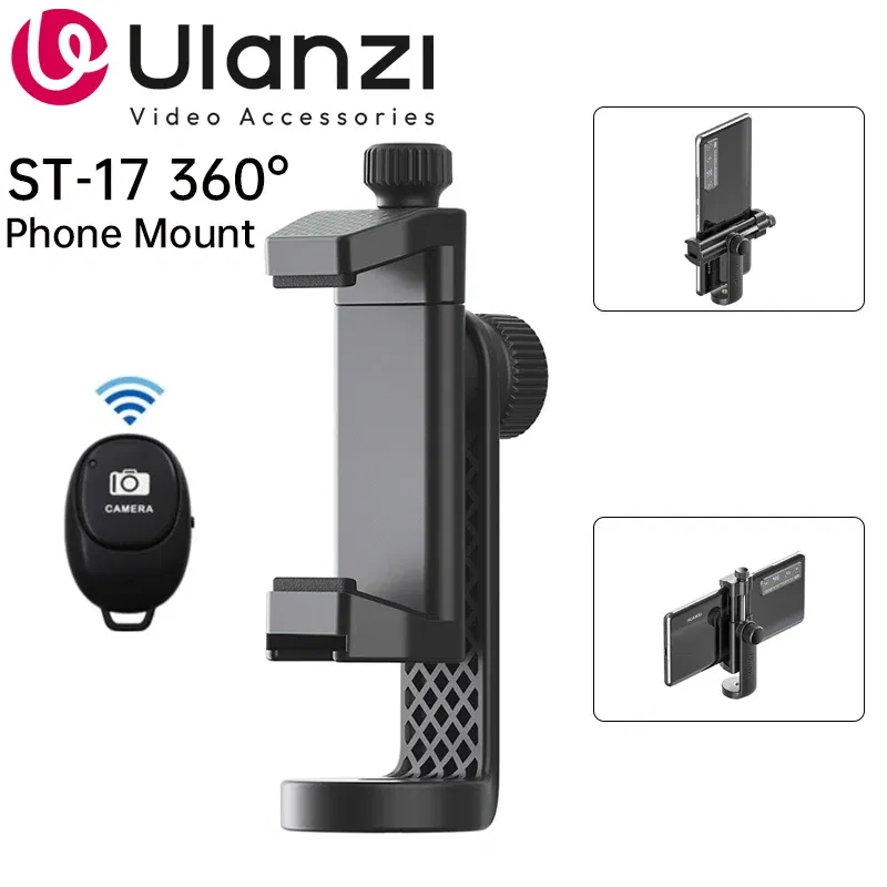 Color: black, Ships From: CHINA - Ulanzi ST-17 360?° Horizontal and vertical Shooting Tripod Phone Mount Holder Clamp Clip With Cold Shoe 1/4'' Tripod Mount Base