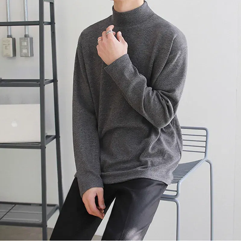 Color: SKY BLUE, Size: 4XL - Yasuk Spring Autumn Winter Solid Casual Plush Turtleneck Men's Loose Bottom Double Faced Velvet Sweater Simple Warm BigSize