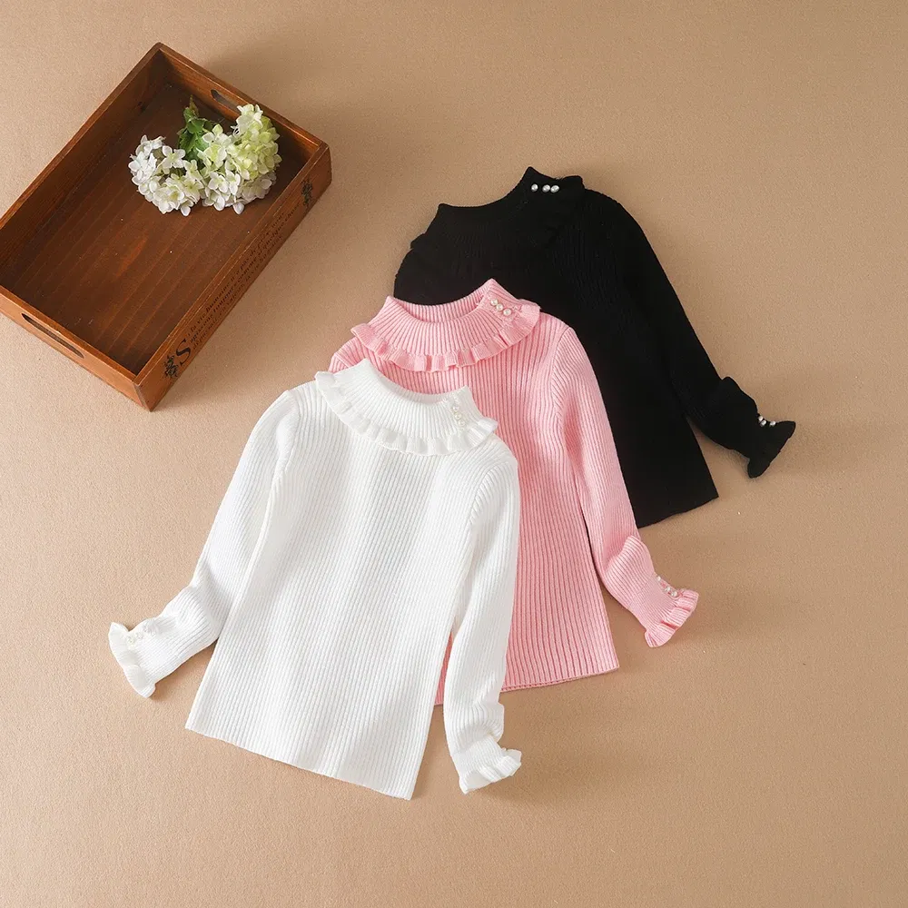 Color: black, Kid Size: 12T - Girls Sweater 2025 New Winter Children Clothes Kids Tops Warm Knitwear Kids Sweater Baby Girls Turtleneck Sweaters