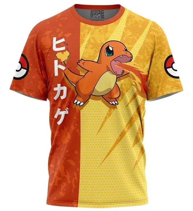 Color: Brown, Size: 4XL - ?€Miniso) Pokemon Men's Casual Wear T Shirts Cartoon Children Round Neck Short Sleeves Summer Clothing Pikachu Cartoon Print Tops