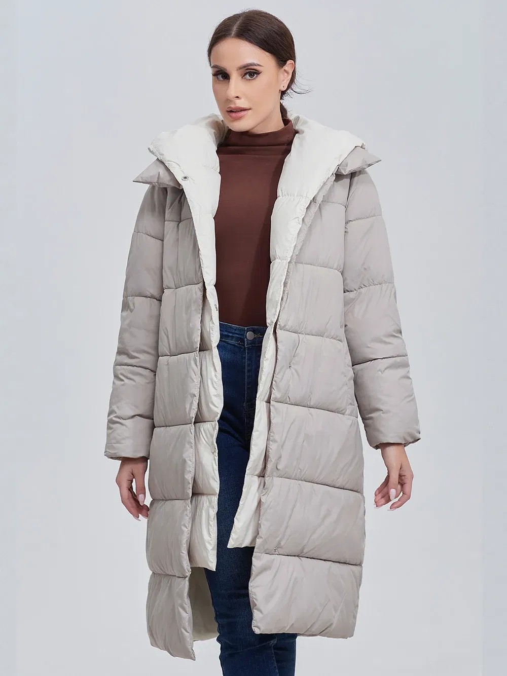 Color: GRAY, Size: M - Marwin 2023 Winter Elegant Women's Cotton Coat Stylish Collar Long Warm Hooded Jacket Female Windproof Parka
