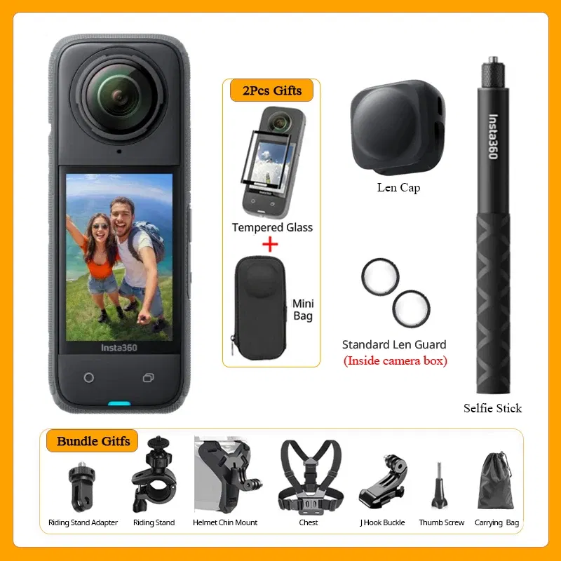 Bundle: Bundle1, Color: Yellow, Ships From: CHINA - Top Insta360 X4 Now arrival 8K Waterproof 360 Action Camera, 4K Wide-Angle Video 2290mAh Battery Insta360 X4 Sport Camera