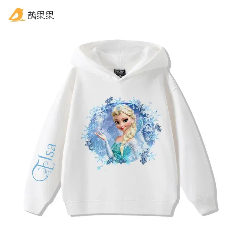Color: army green, Kid Size: 4T - Queen Elsa Surrounding Girls Autumn and Winter Hooded Sweatshirt Children Girl Children's Tops Cute Long-sleeved Coat