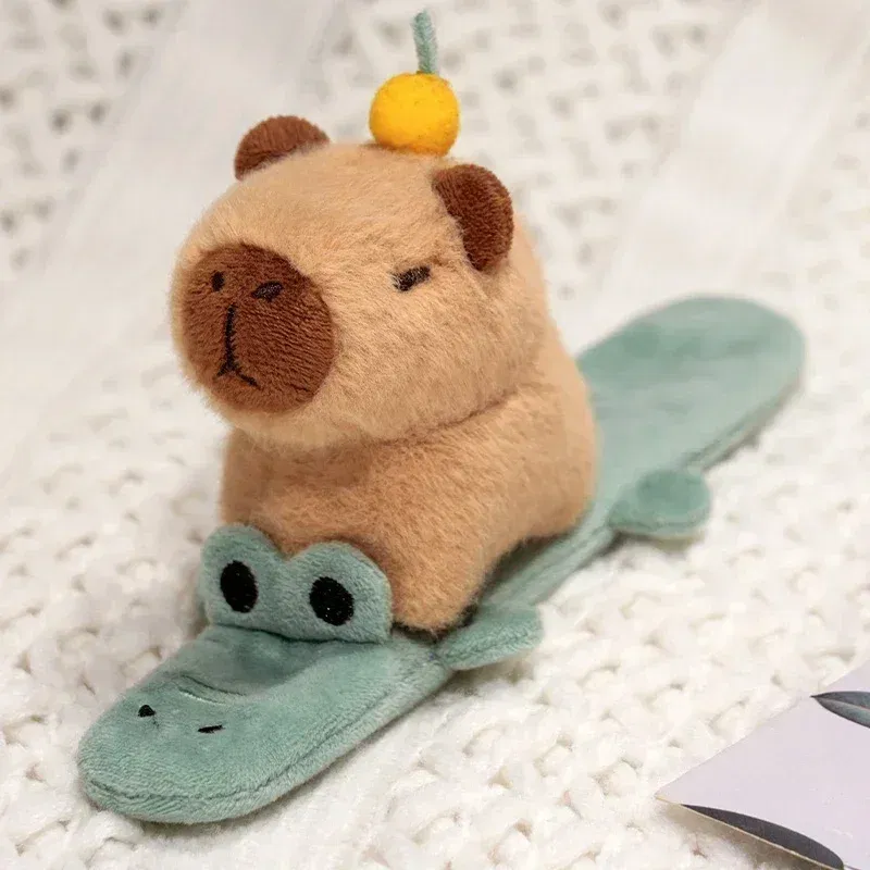 Color: GRAY, Height: 0-10cm - Capybara Slap Snap Wrap Capibara Plushie Wristband Bracelet Kawaii Cute Dog Cat Plush Toy Hand Ring Creative Funny Gift