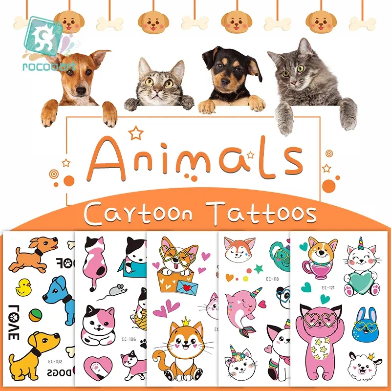Color: Chocolate - Cartoon Animal Waterproof Temporary Tattoo Cute Pet Cats and Dogs Tattoo Stickers Children Boy Girl Fake Body Art Flash Tatoo