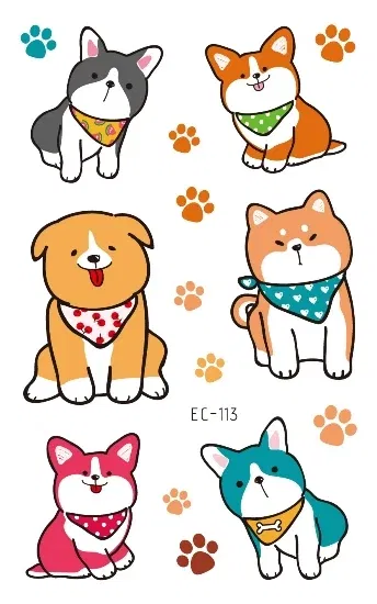 Color: Chocolate - Cartoon Animal Waterproof Temporary Tattoo Cute Pet Cats and Dogs Tattoo Stickers Children Boy Girl Fake Body Art Flash Tatoo