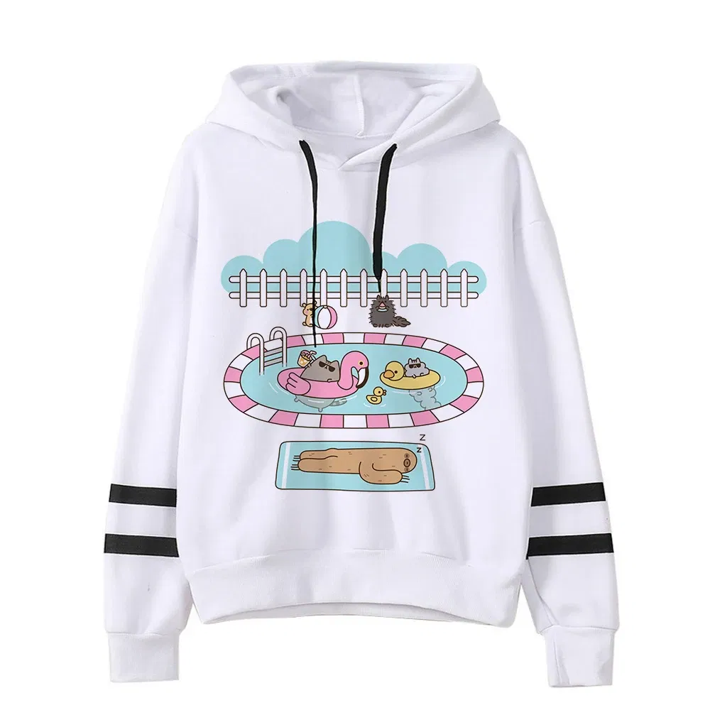 Color: Lavender, Size: XXL - Women Ullzang Cute Cat Funny Cartoon Sweatshirt Pusheen Cat Kawaii Harajuku Korean Style Hoodies Graphic Fashion Hoody Female
