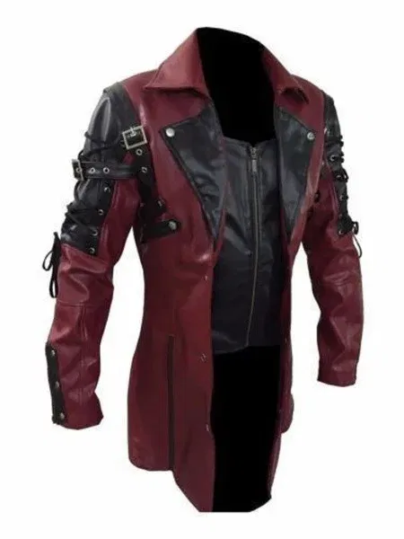 Color: Red, Size: XXL - Men PU Leather Coat Men Retro Slim Fit Fashion Leather Jackets Men Autumn Winter Motorcycle Jacket Turn Down Collar Male Jacket