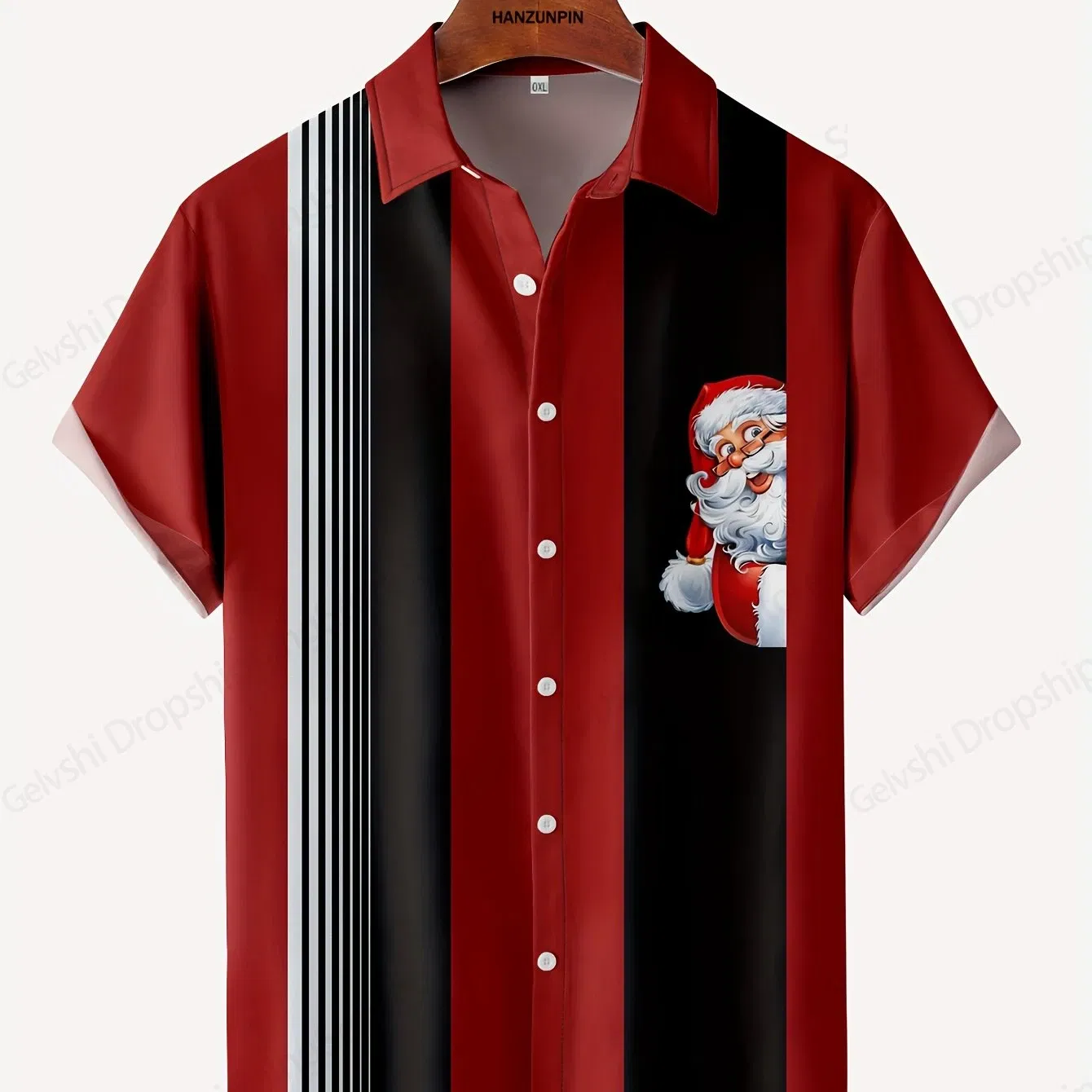 Color: black, Size: XXXL - Men's Retro Christmas Hawaiian Shirt Men Women Fashion Cartoon Santa Claus Shirts Short Sleeve Blouse Festive Holiday Top Elk