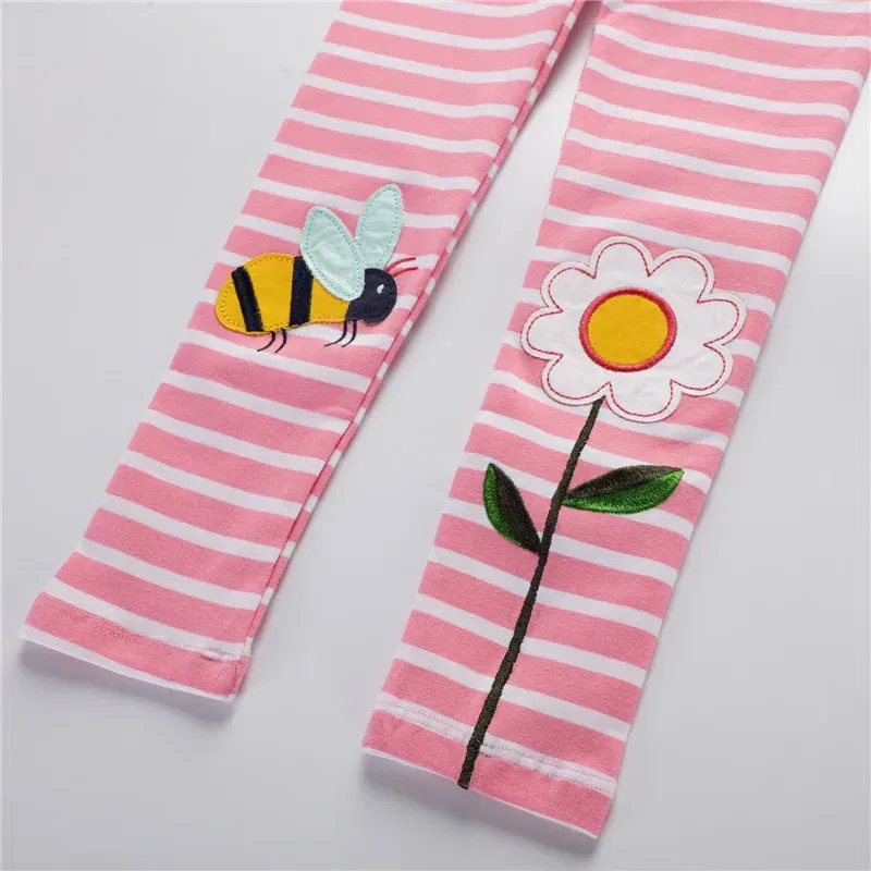 Color: Pink, Kid Size: 5T - Jumping Meters New Arrival Girls Leggings Pant With Bee Embroidery Fashion Stripe Kids Skinny Pants Toddler Kids Pencil Pant